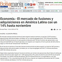 El mercado de fusiones y adquisiciones en Amrica Latina cae un 14% hasta noviembre